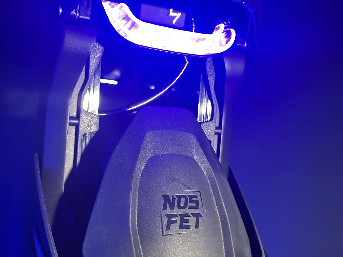 NOSFET AERO blue front light detail in showroom